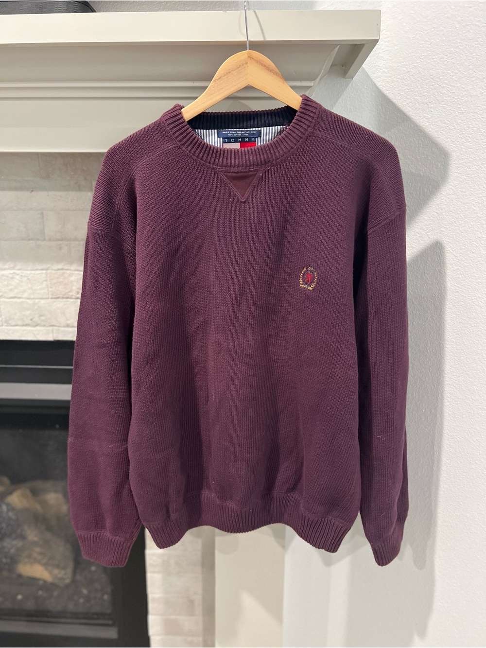 Vintage 90s TOMMY HILFIGER Maroon Knit Oversized Sweater Grunge Crewneck M/L